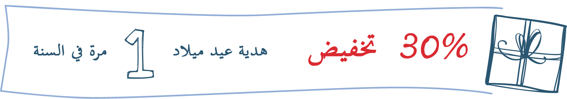 אינפוגרפיקה, איור של מתנה וכיתוב: "30% הנחה מתנת יום הולדת 1 פעם בשנה"