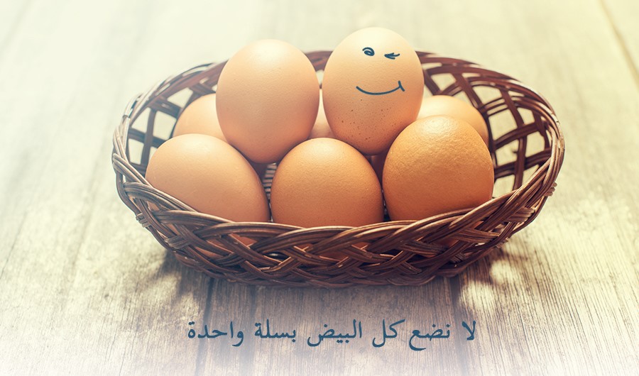 תמונה של סל ביצים, כיתוב: "לא שמים את כל הביצים בסל אחד"